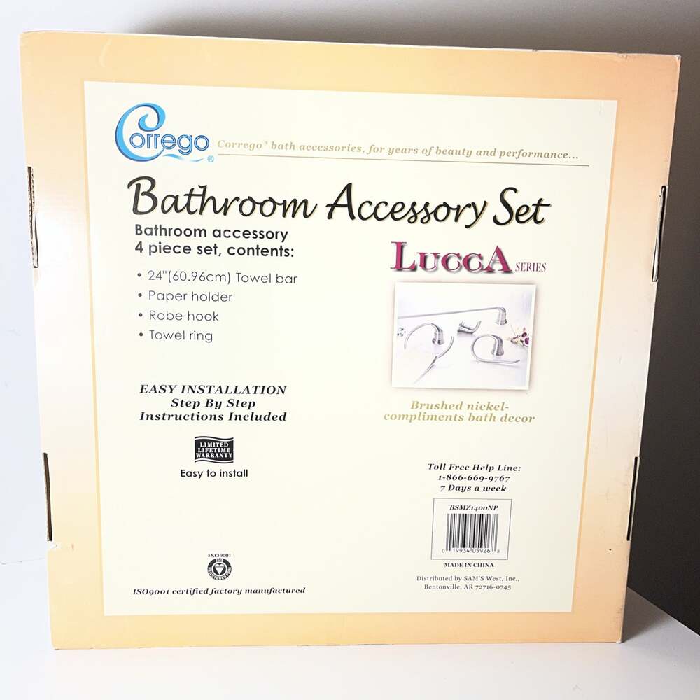 Corrego Lucca Bathroom Accessory Set 4-Piece Brushed Nickel Towel Bar Ring